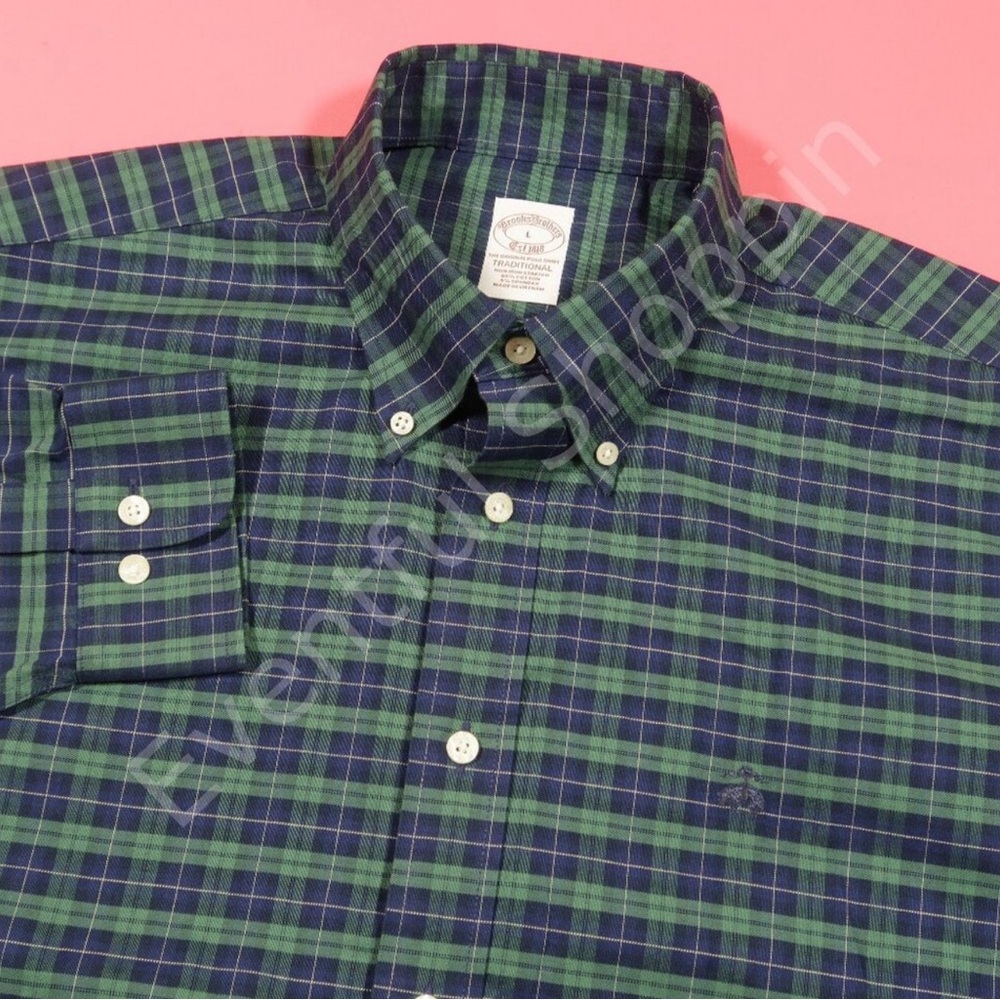 Brooks Brothers Non Iron Stretch Blackwatch Plaid Sport Shirt Size L NWOT